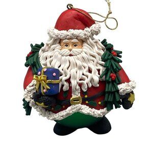 Christmas standing Santa ball tree ornament present garland star red green READ